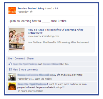 Sunrise Senior Living Social Content